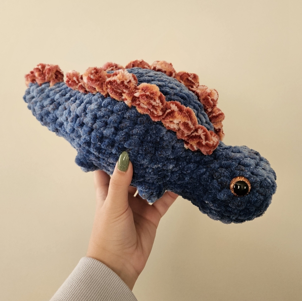 Adorable Handmade Crocheted Dinosaur‎ Plush Toy Stegosaurus Navy Blue NEW